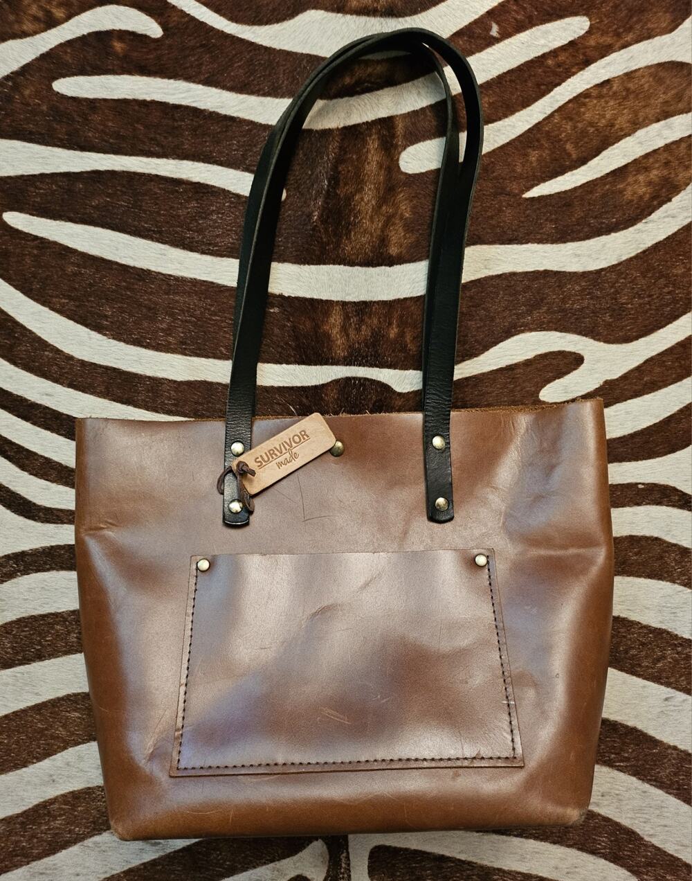 Handcrafted Full-Grain Leather Tote by Survivor Made 11x15in
